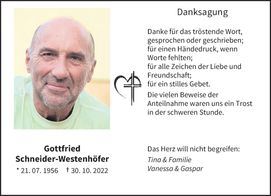 Todesanzeige von Gottfried Schneider-Westenhöfer von saarbruecker_zeitung