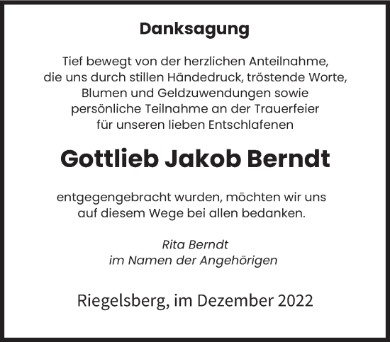 Todesanzeige von Gottlieb Jakob Berndt von saarbruecker_zeitung
