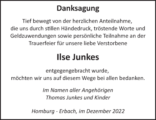 Todesanzeige von Ilse Junkes von saarbruecker_zeitung