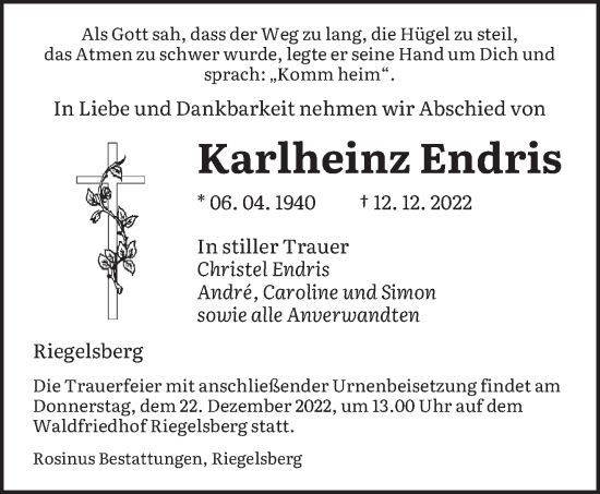 Todesanzeige von Karlheinz Endris von saarbruecker_zeitung