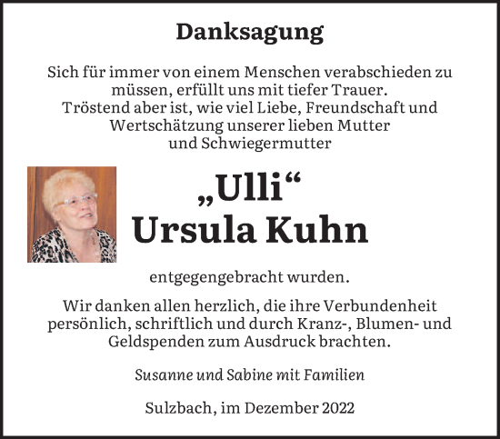 Todesanzeige von Ursula Kuhn von saarbruecker_zeitung