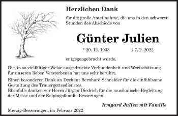 Todesanzeige von Günter Julien von saarbruecker_zeitung