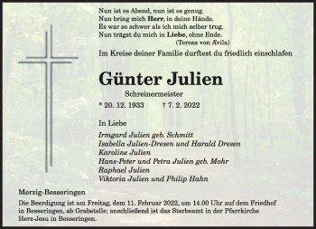 Todesanzeige von Günter Julien von saarbruecker_zeitung