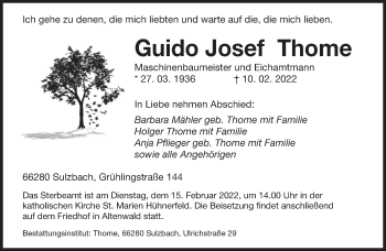 Todesanzeige von Guido Josef Thome von saarbruecker_zeitung