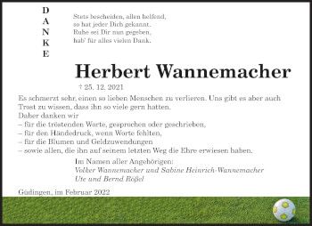 Todesanzeige von Herbert Wannemacher von saarbruecker_zeitung