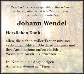Todesanzeige von Johann Wendel von saarbruecker_zeitung