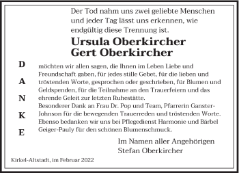 Todesanzeige von Ursula und Gert Oberkircher von saarbruecker_zeitung