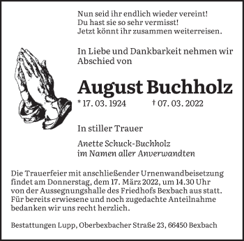 Todesanzeige von August Buchholz von saarbruecker_zeitung