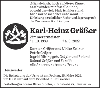 Todesanzeige von Karl-Heinz Gräßer von saarbruecker_zeitung
