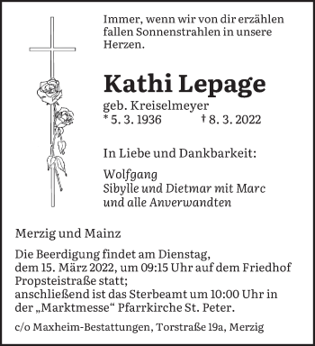 Todesanzeige von Kathi Lepage von saarbruecker_zeitung