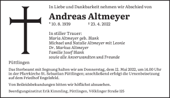 Todesanzeige von Andreas Altmeyer von saarbruecker_zeitung