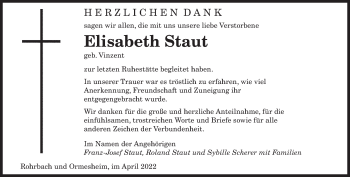 Todesanzeige von Elisabeth Staut von saarbruecker_zeitung