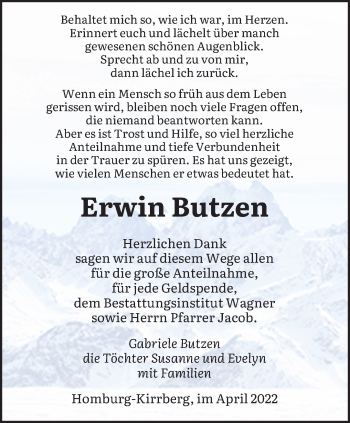 Todesanzeige von Erwin Butzen von saarbruecker_zeitung