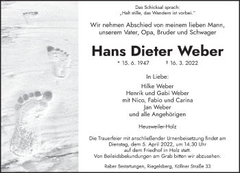 Todesanzeige von Hans Dieter Weber von saarbruecker_zeitung