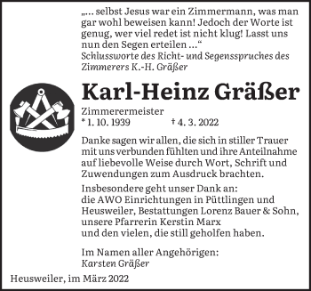 Todesanzeige von Karl-Heinz Gräßer von saarbruecker_zeitung