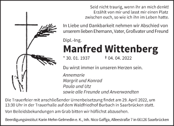 Todesanzeige von Manfred Wittenberg von saarbruecker_zeitung