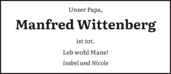 Todesanzeige von Manfred Wittenberg von saarbruecker_zeitung