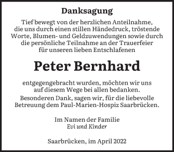 Todesanzeige von Peter Bernhard von saarbruecker_zeitung