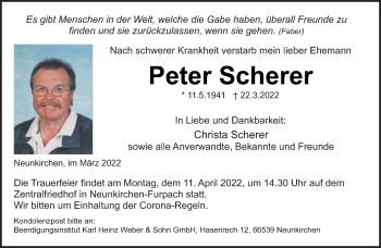 Todesanzeige von Peter Scherer von saarbruecker_zeitung