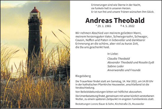 Todesanzeige von Andreas Theobald von saarbruecker_zeitung