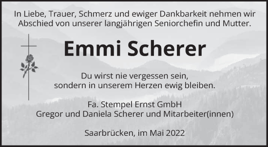 Todesanzeige von Emmi Scherer von saarbruecker_zeitung