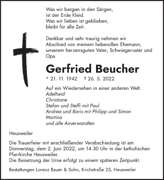Todesanzeige von Gerfried Beucher von saarbruecker_zeitung