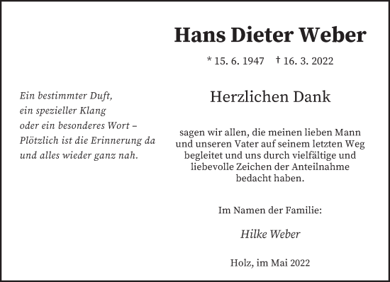 Todesanzeige von Hans Dieter Weber von saarbruecker_zeitung