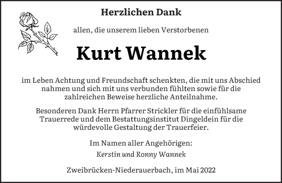 Todesanzeige von Kurt Wannek von saarbruecker_zeitung