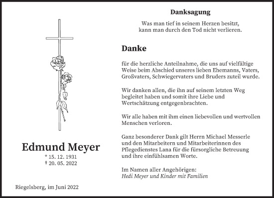 Todesanzeige von Edmund Meyer von saarbruecker_zeitung