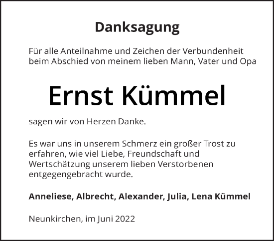Todesanzeige von Ernst Kümmel von saarbruecker_zeitung