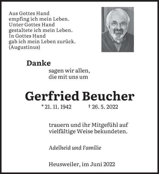 Todesanzeige von Gerfried Beucher von saarbruecker_zeitung