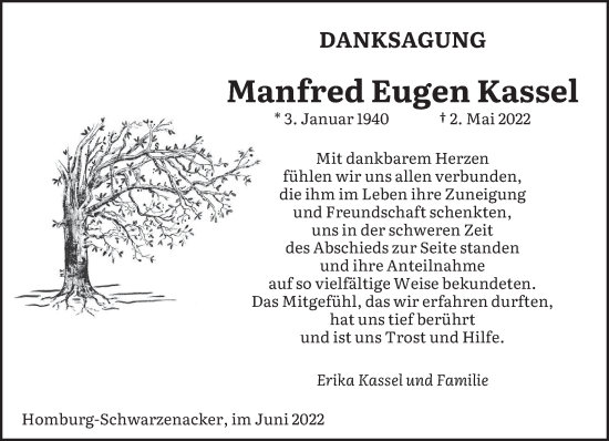 Todesanzeige von Manfred Eugen Kassel von saarbruecker_zeitung