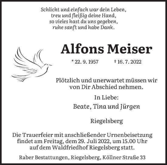 Todesanzeige von Alfons Meiser von saarbruecker_zeitung