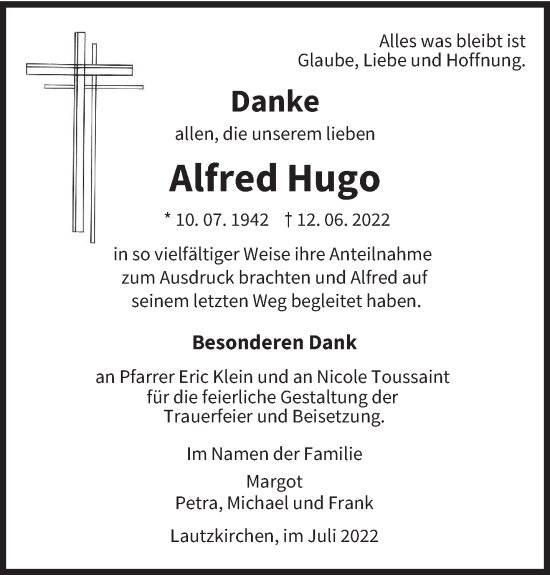 Todesanzeige von Alfred Hugo von saarbruecker_zeitung