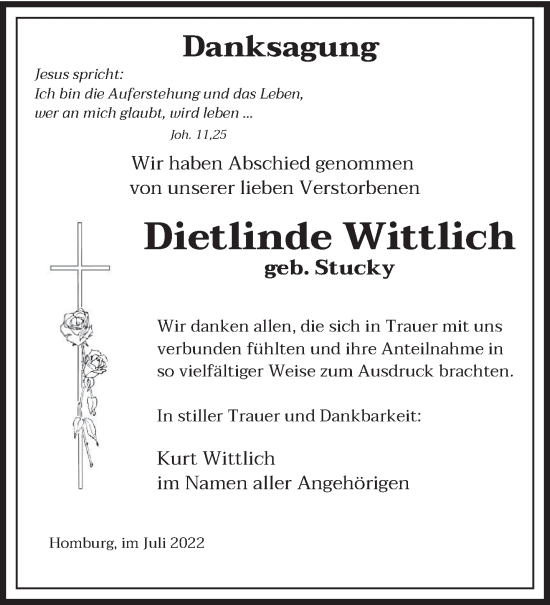 Todesanzeige von Dietlinde Wittlich von saarbruecker_zeitung