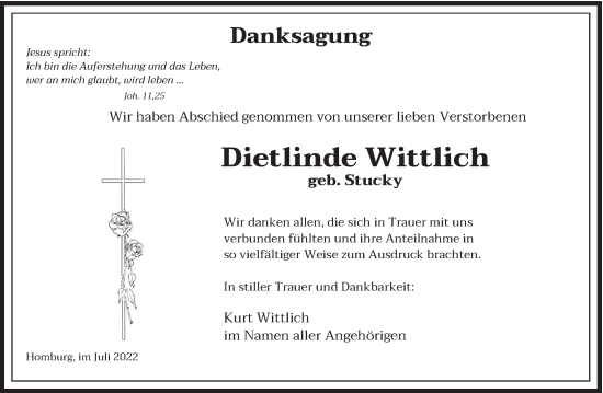 Todesanzeige von Dietlinde Wittlich von saarbruecker_zeitung