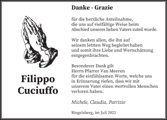 Todesanzeige von Filippo Cuciuffo von saarbruecker_zeitung