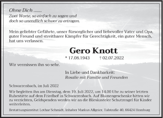 Todesanzeige von Gera Knott von saarbruecker_zeitung