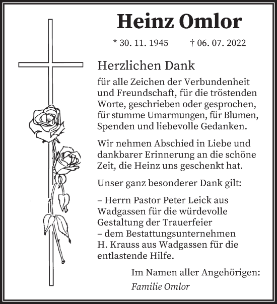 Todesanzeige von Heinz Omlor von saarbruecker_zeitung