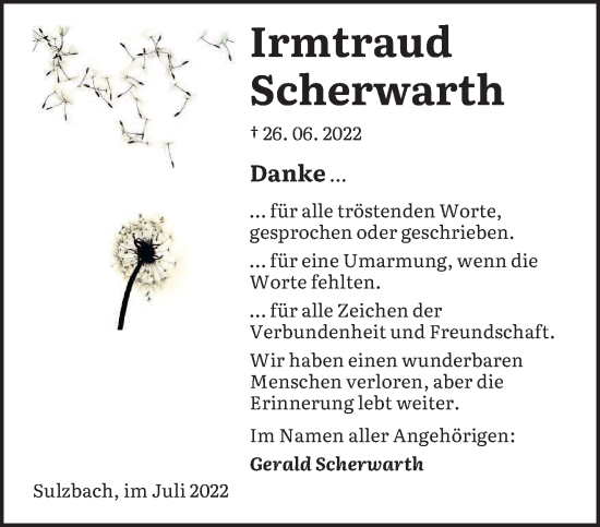 Todesanzeige von Irmtraud Scherwarth von saarbruecker_zeitung