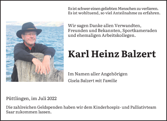 Todesanzeige von Karl Heinz Balzert von saarbruecker_zeitung