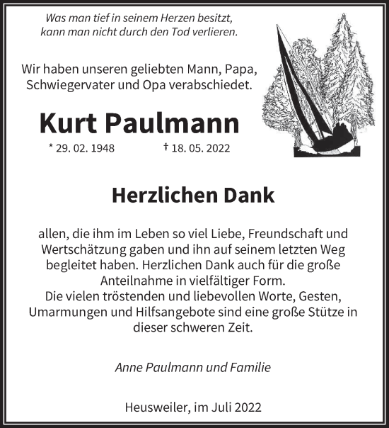 Todesanzeige von Kurt Paulmann von saarbruecker_zeitung