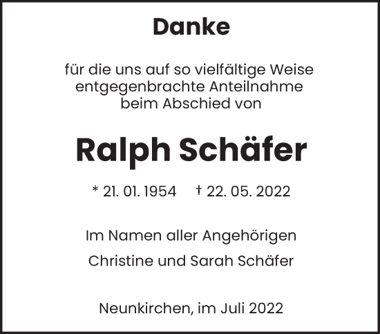 Todesanzeige von Ralph Schäfer von saarbruecker_zeitung