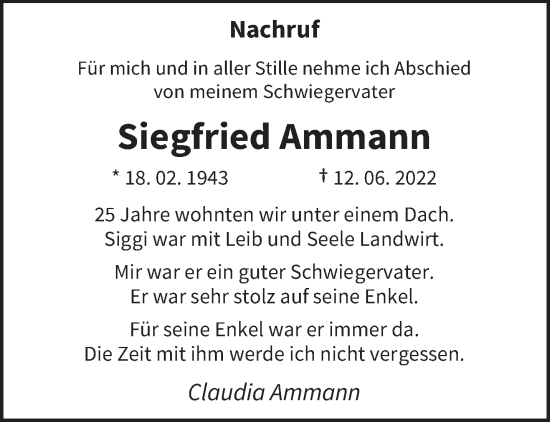 Todesanzeige von Siegfried Ammann von saarbruecker_zeitung