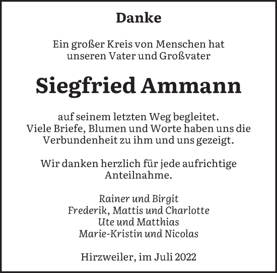 Todesanzeige von Siegfried Ammann von saarbruecker_zeitung