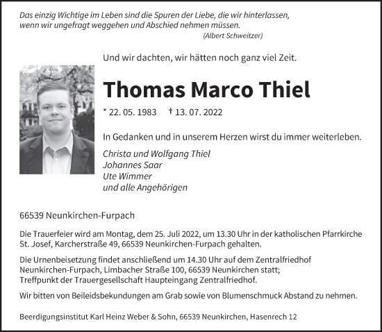 Todesanzeige von Thomas Marco Thiel von saarbruecker_zeitung