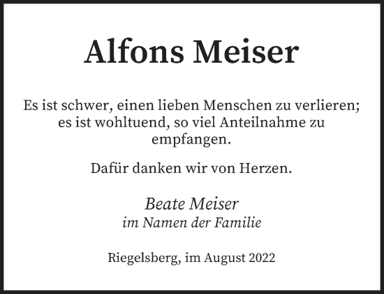 Todesanzeige von Alfons Meiser von saarbruecker_zeitung