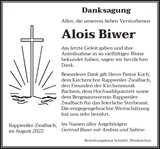 Todesanzeige von Alois Biwer von saarbruecker_zeitung