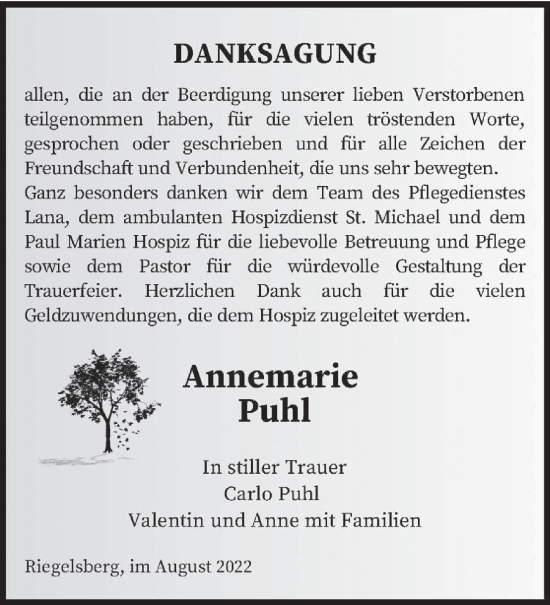 Todesanzeige von Annemarie Puhl von saarbruecker_zeitung