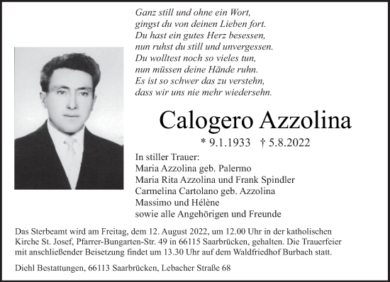Todesanzeige von Calogero Azzolina von saarbruecker_zeitung